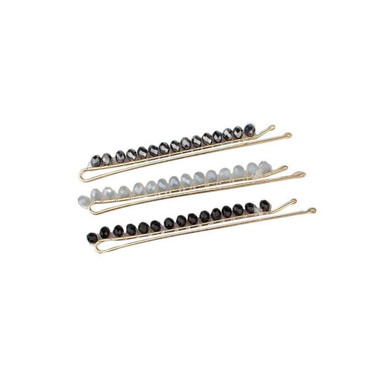 Beaded Metal Bobby Pins - Black with Gray - Uptown Boutique Ramona