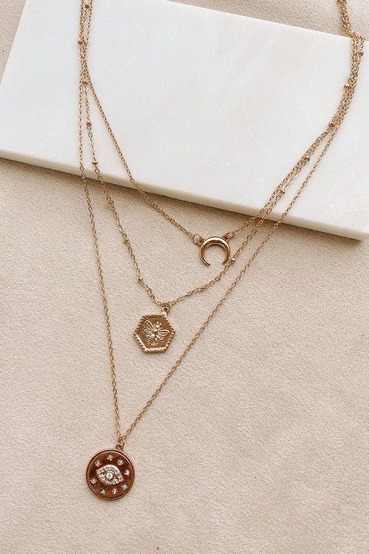 Bee Evil Eye Pendant Layered Necklace - Uptown Boutique Ramona