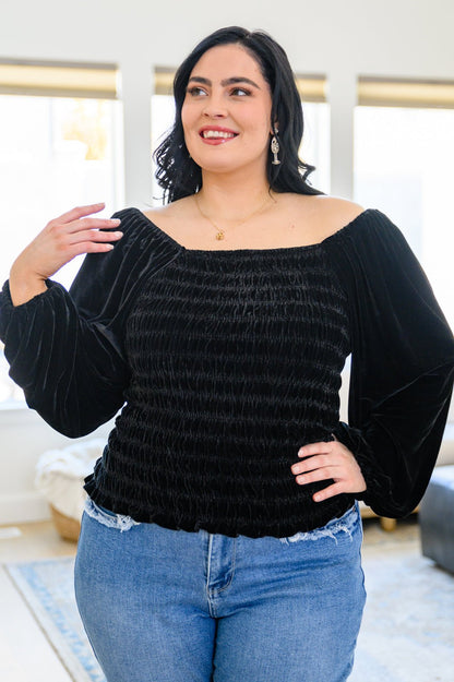 Believe In Miracles Smocked Velvet Top In Black (Online Exclusive) - Uptown Boutique Ramona