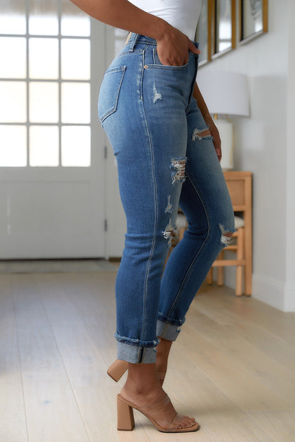 Belinda High Rise Distressed Straight Jeans (Online Exclusive) - Uptown Boutique Ramona