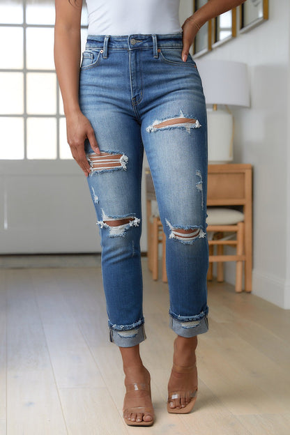 Belinda High Rise Distressed Straight Jeans (Online Exclusive) - Uptown Boutique Ramona