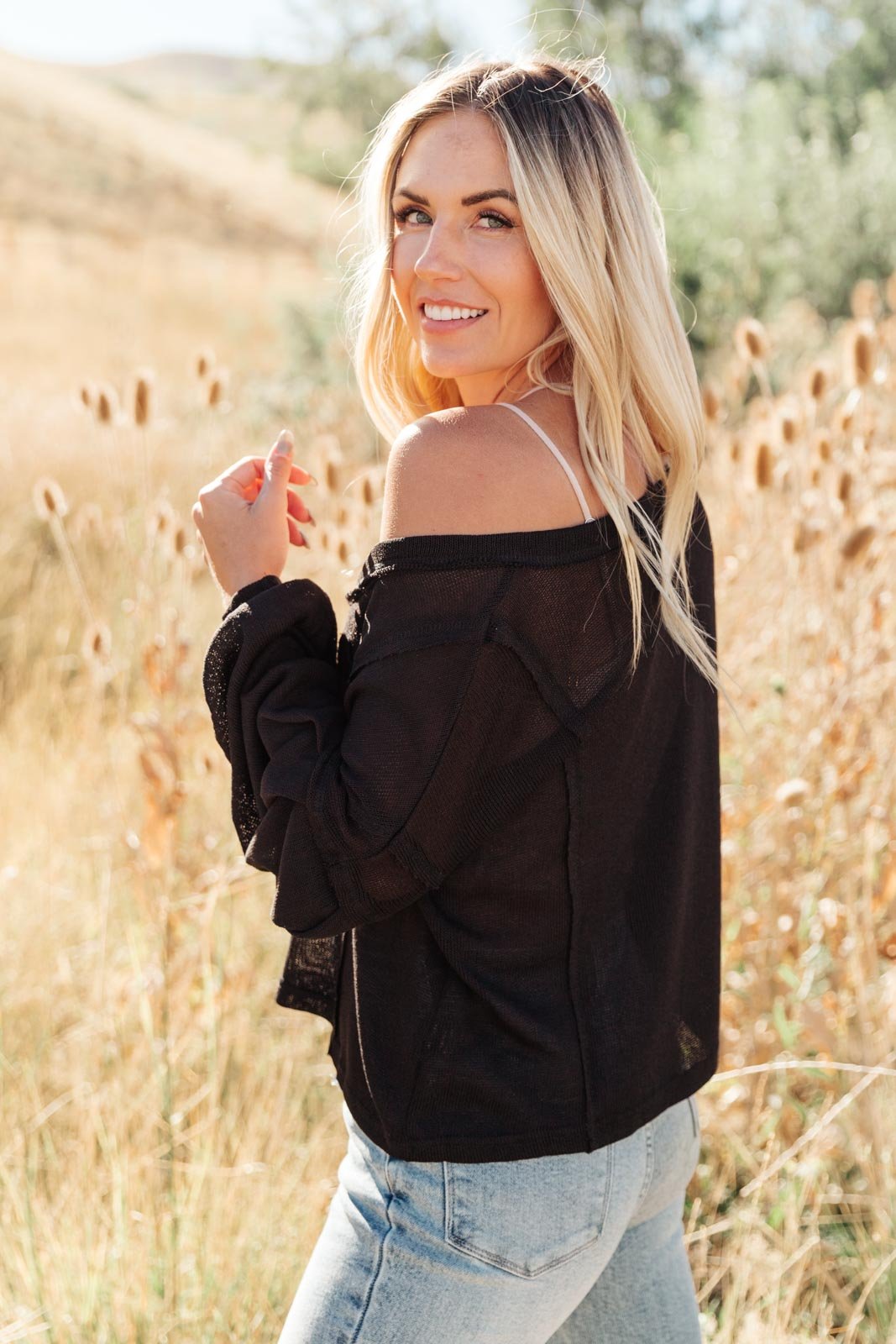 Bellissimo Draped V - Neck Sweater in Black (Online Exclusive) - Uptown Boutique Ramona