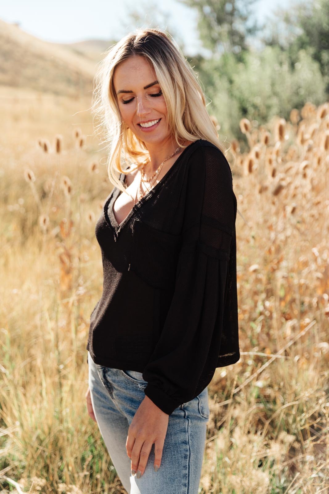 Bellissimo Draped V - Neck Sweater in Black (Online Exclusive) - Uptown Boutique Ramona