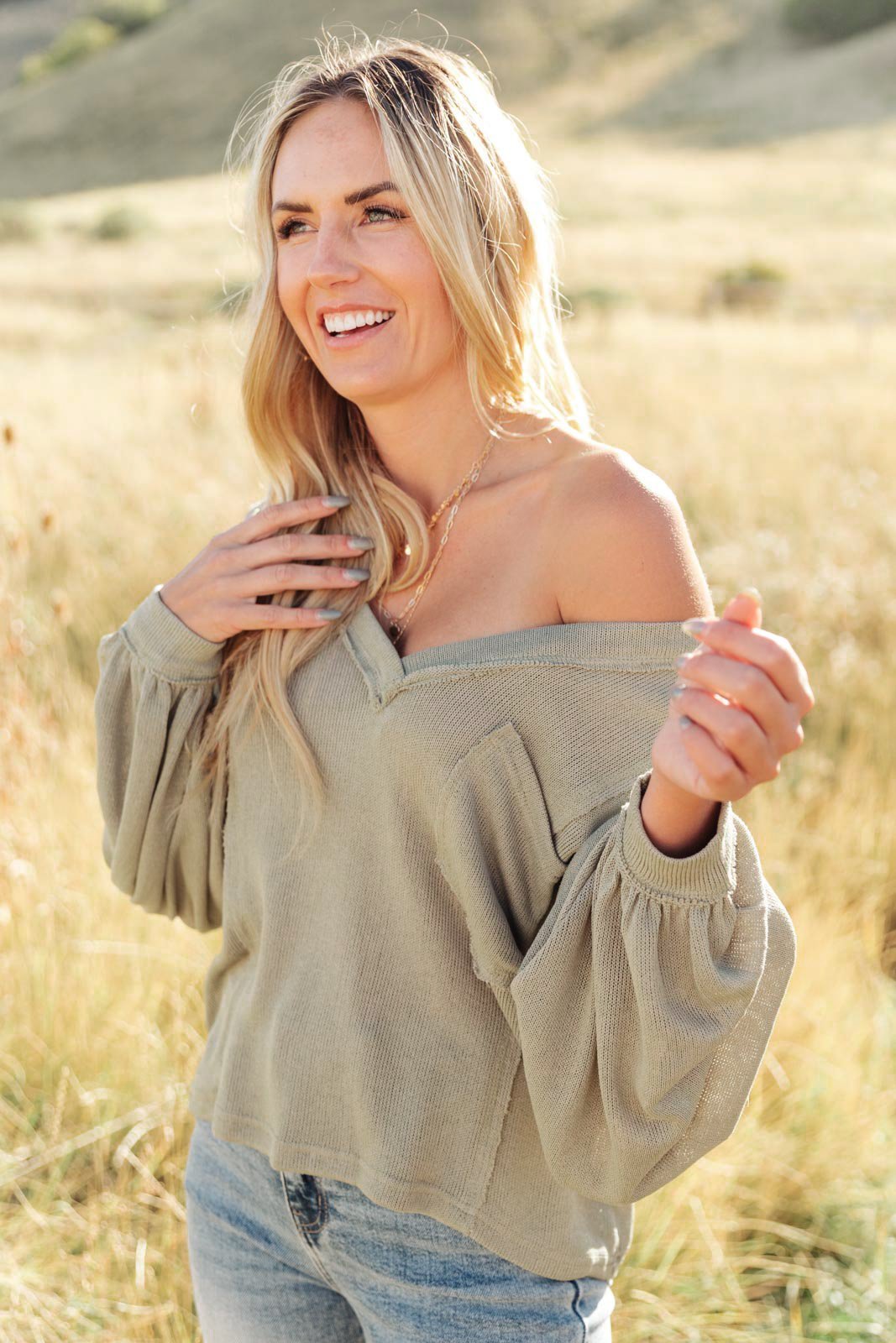 Bellissimo Draped V - Neck Sweater in Olive (Online Exclusive) - Uptown Boutique Ramona