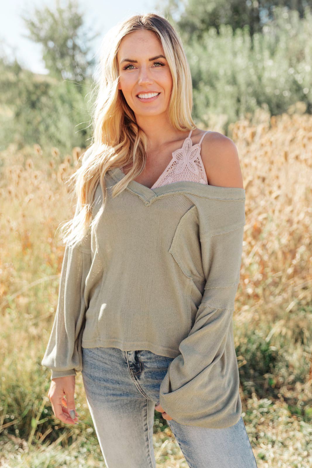 Bellissimo Draped V - Neck Sweater in Olive (Online Exclusive) - Uptown Boutique Ramona