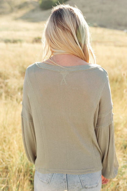 Bellissimo Draped V - Neck Sweater in Olive (Online Exclusive) - Uptown Boutique Ramona