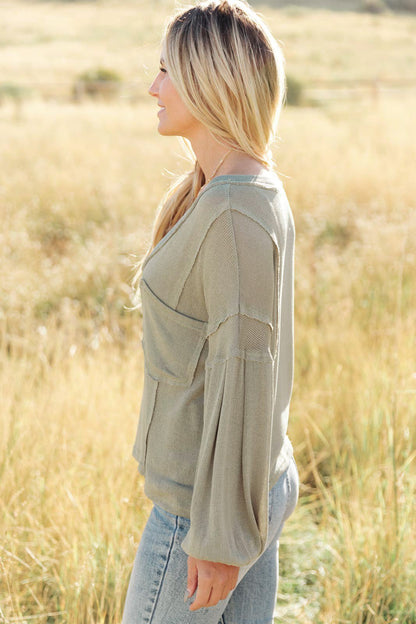 Bellissimo Draped V - Neck Sweater in Olive (Online Exclusive) - Uptown Boutique Ramona