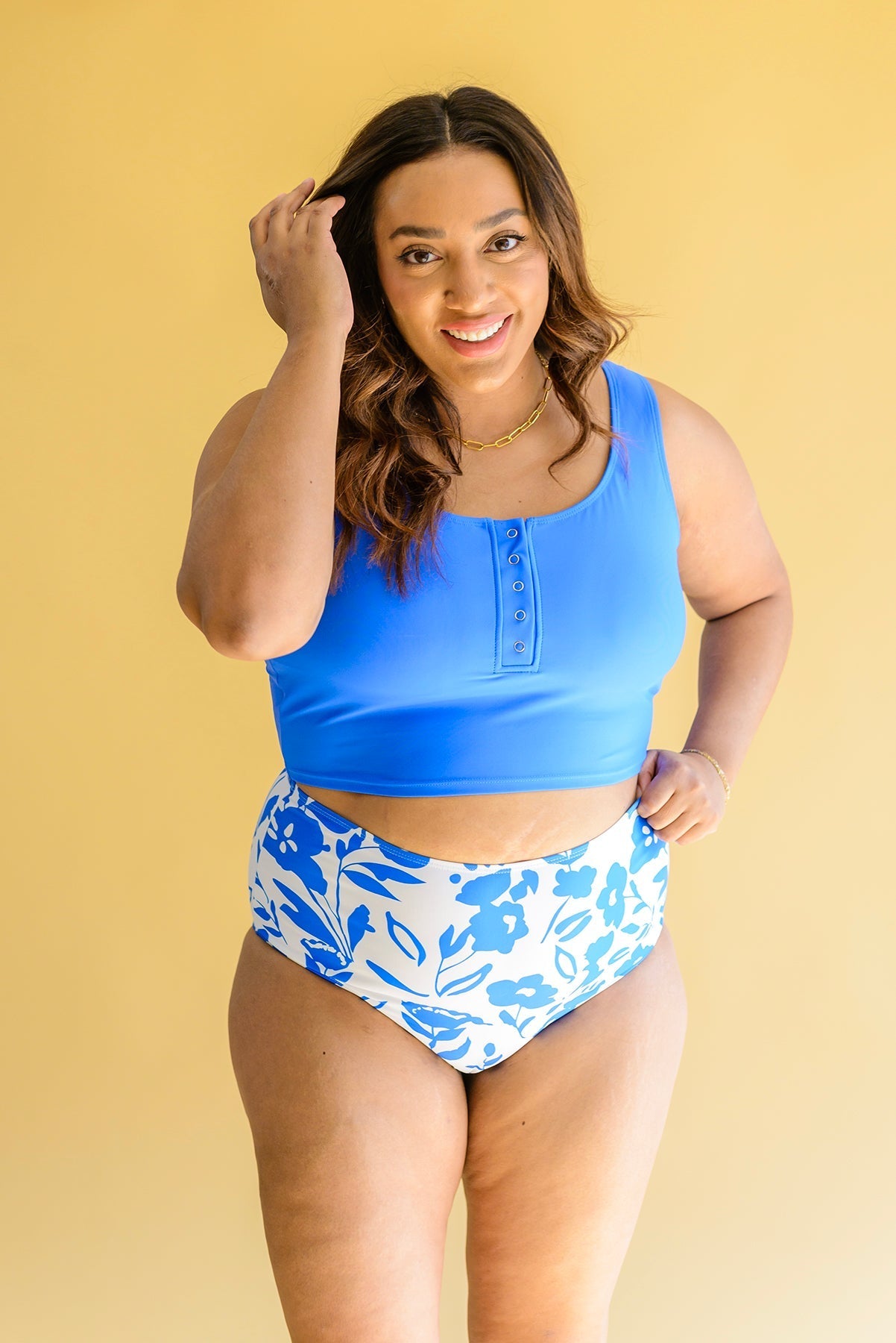 Bermuda Button Up Swim Top and Floral Swim Bottoms (Online Exclusive) - Uptown Boutique Ramona