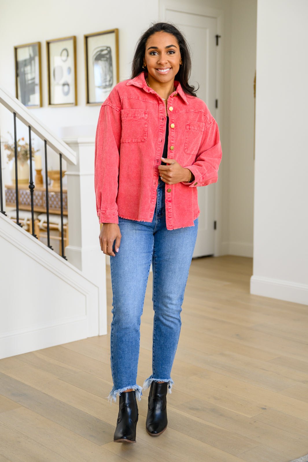 Best Day Ever Corduroy Shacket In Red (Online Exclusive) - Uptown Boutique Ramona