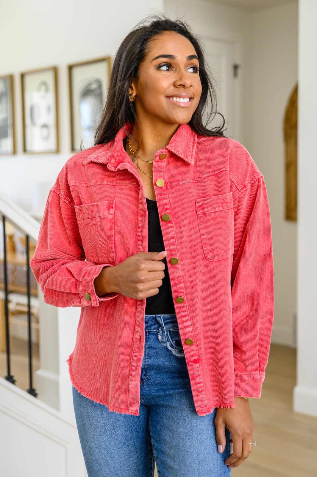 Best Day Ever Corduroy Shacket In Red (Online Exclusive) - Uptown Boutique Ramona