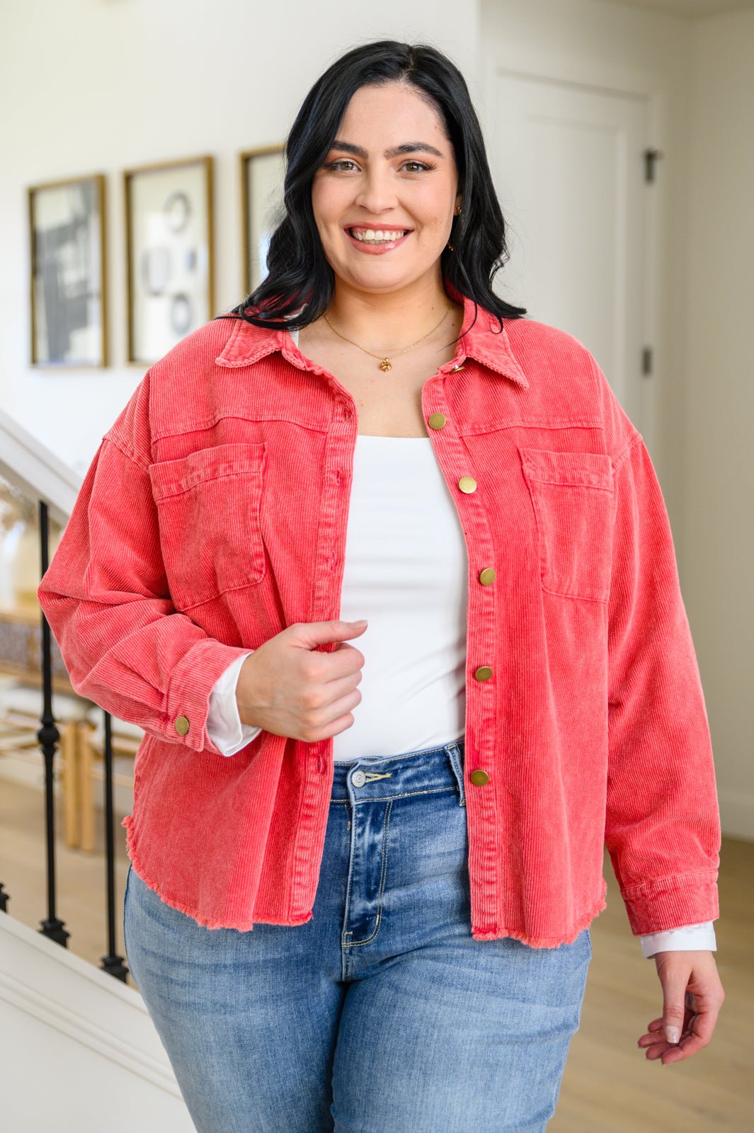 Best Day Ever Corduroy Shacket In Red (Online Exclusive) - Uptown Boutique Ramona