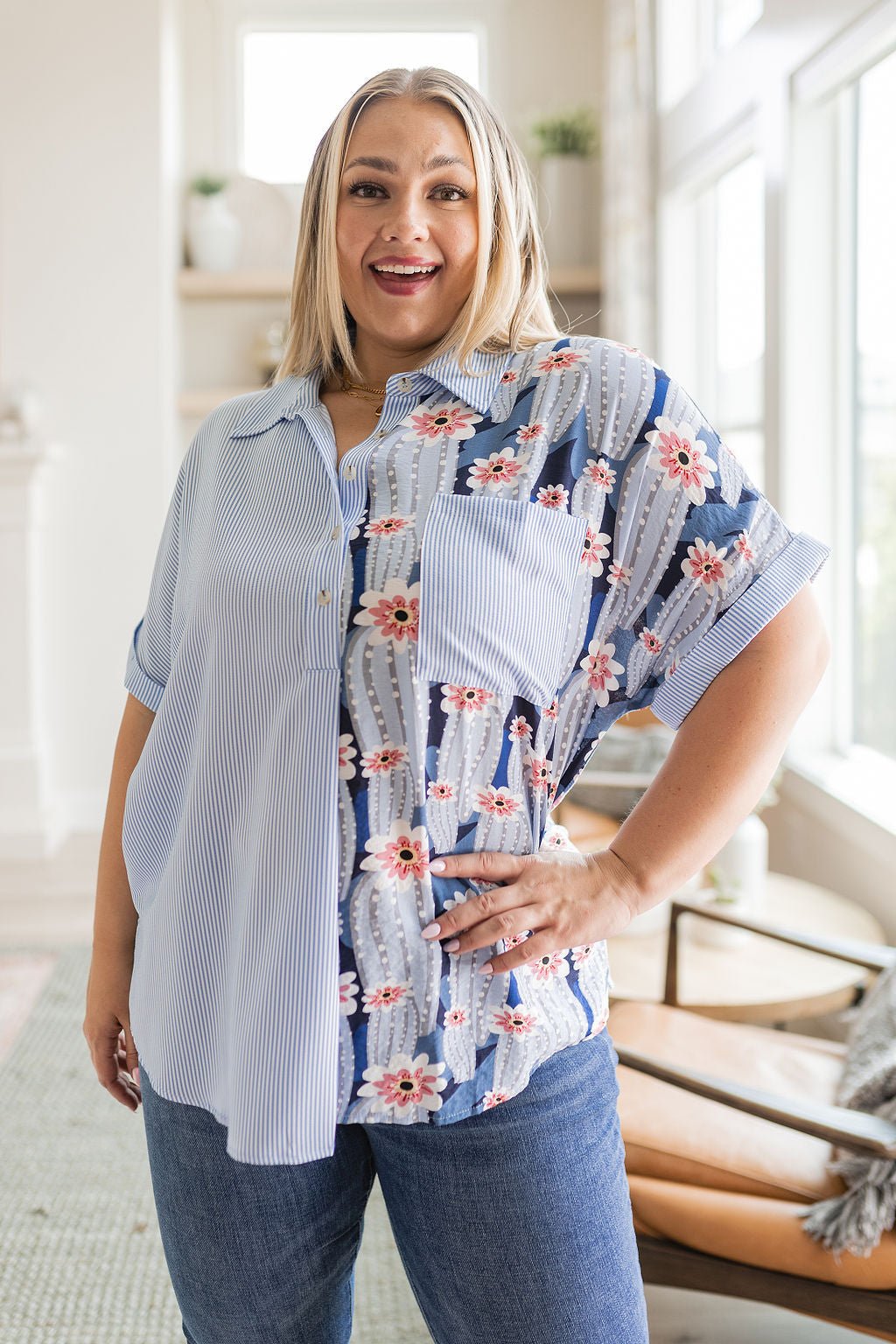 Best Of Both Worlds Button Down Top - Uptown Boutique Ramona