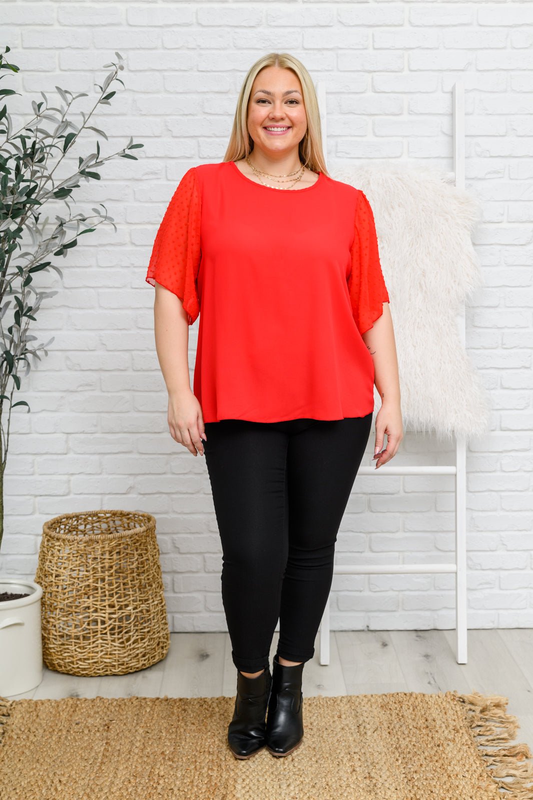 Best Of My Love Short Sleeve Blouse In Red (Online Exclusive) - Uptown Boutique Ramona