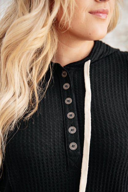 Black Hawk Waffle Knit Hoodie (Online Exclusive) - Uptown Boutique Ramona