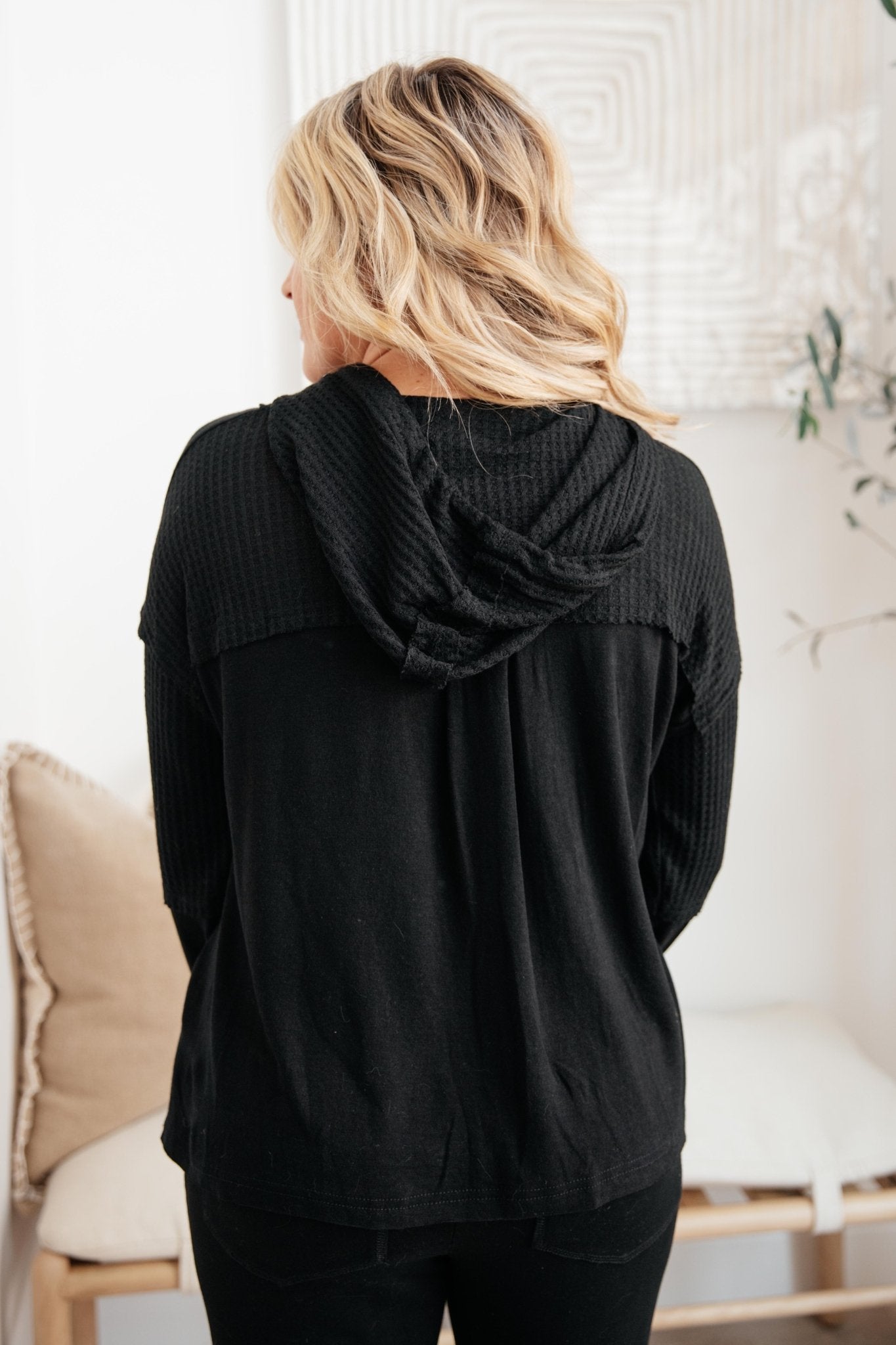 Black Hawk Waffle Knit Hoodie (Online Exclusive) - Uptown Boutique Ramona