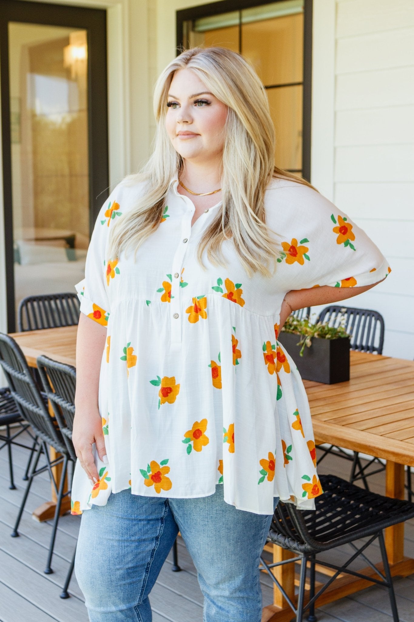 Blissed Out Button Up Babydoll Tunic (Online Exclusive) - Uptown Boutique Ramona