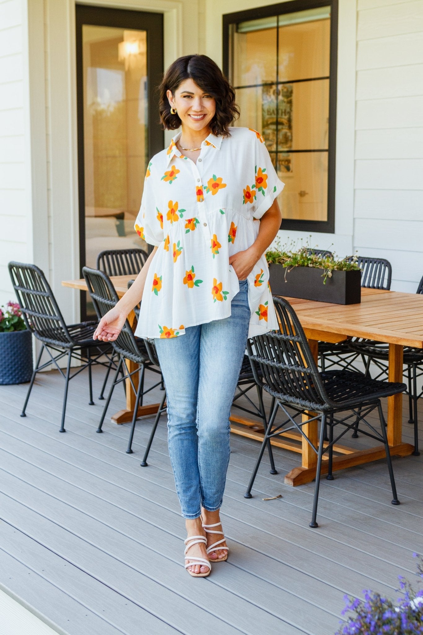 Blissed Out Button Up Babydoll Tunic (Online Exclusive) - Uptown Boutique Ramona