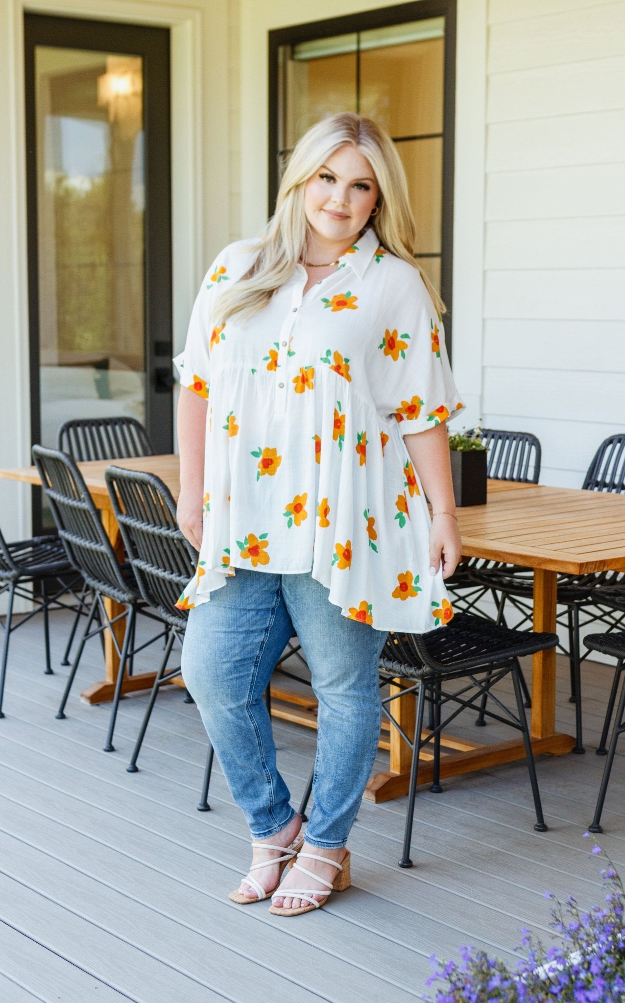 Blissed Out Button Up Babydoll Tunic (Online Exclusive) - Uptown Boutique Ramona