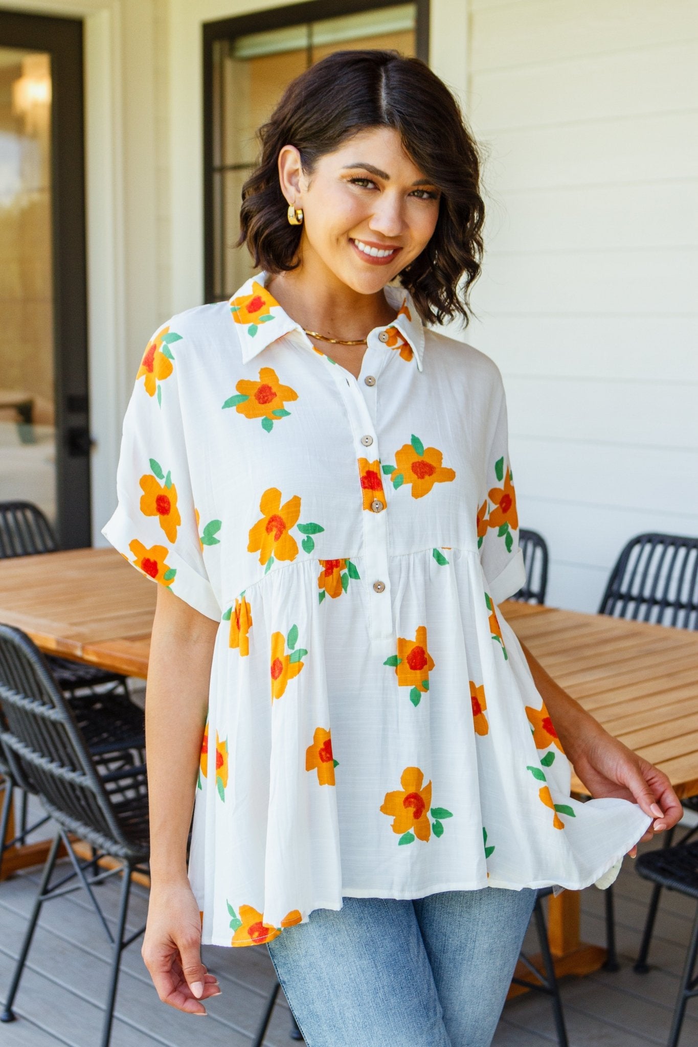 Blissed Out Button Up Babydoll Tunic (Online Exclusive) - Uptown Boutique Ramona