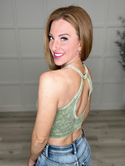 BONUS: Washed Ribbed Cropped Button V - Neck Tank Top (Online Exclusive) - Uptown Boutique Ramona