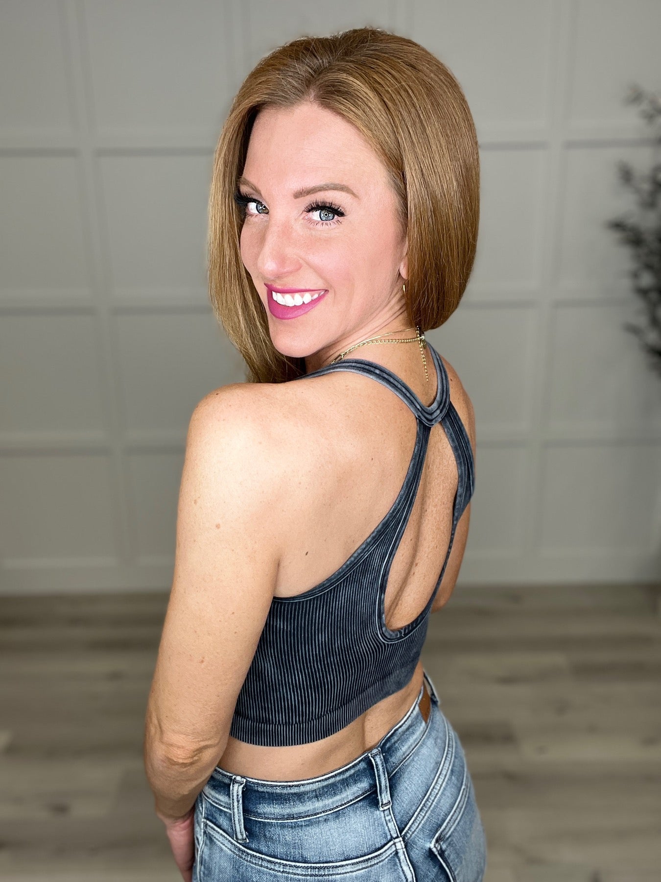 BONUS: Washed Ribbed Cropped Button V - Neck Tank Top (Online Exclusive) - Uptown Boutique Ramona