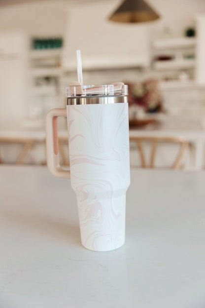 Boss Babe 40 oz Stainless Steel Tumbler in Marbled Mauve (Online Exclusive) - Uptown Boutique Ramona