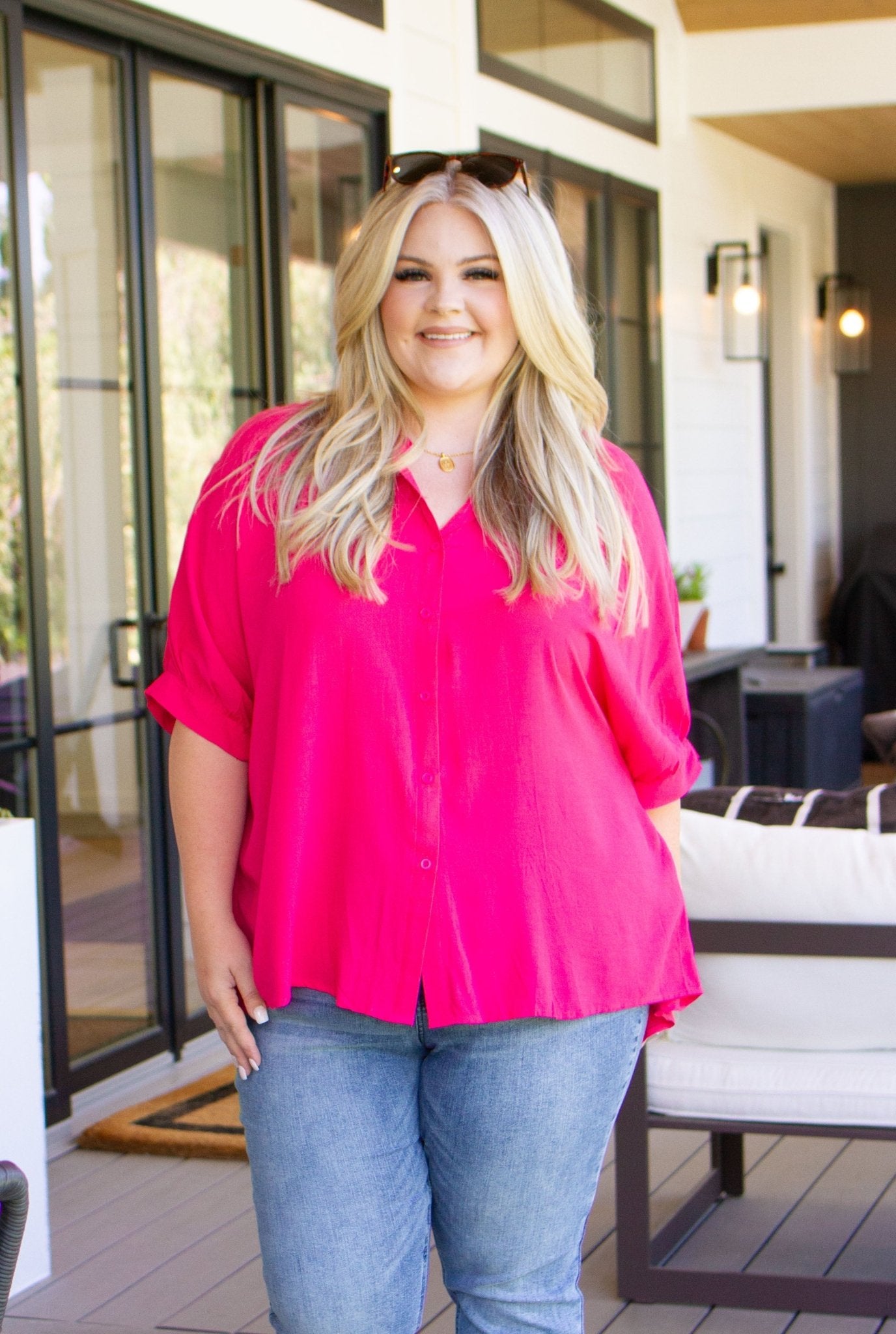 Bounding Beauty Button Down Blouse (Online Exclusive) - Uptown Boutique Ramona