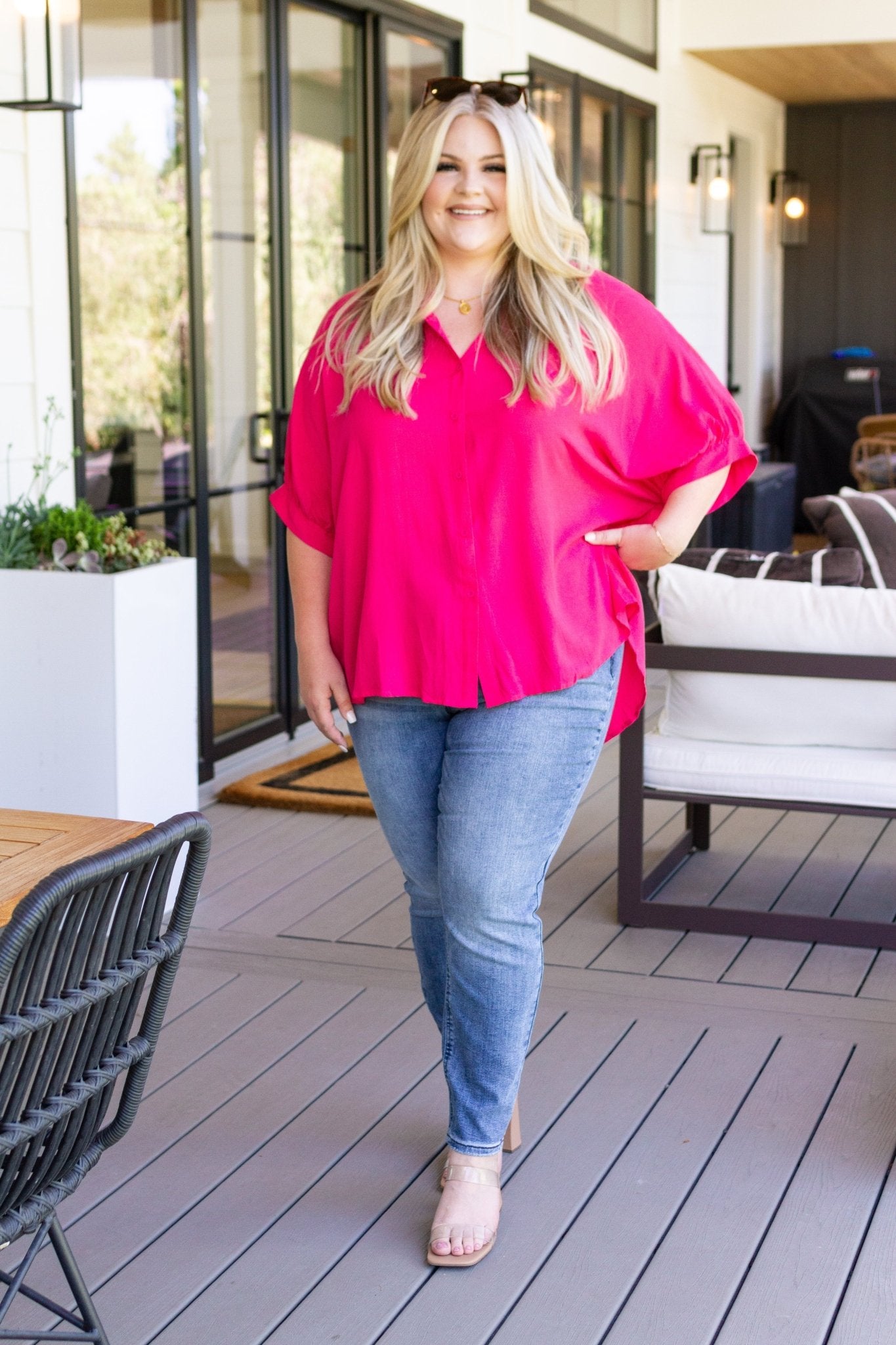 Bounding Beauty Button Down Blouse (Online Exclusive) - Uptown Boutique Ramona