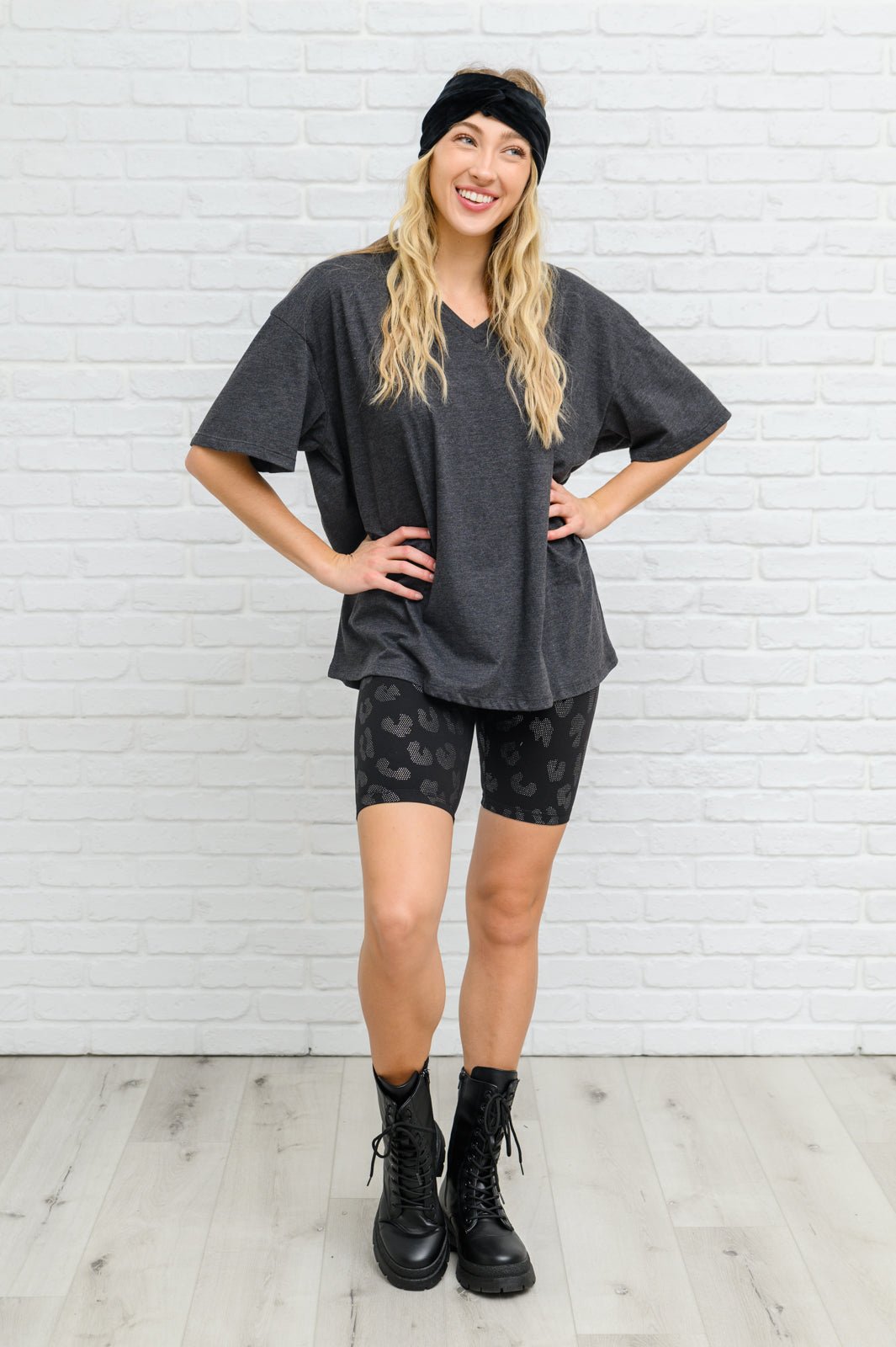 Boxy V Neck Boyfriend Tee In Charcoal (Online Exclusive) - Uptown Boutique Ramona