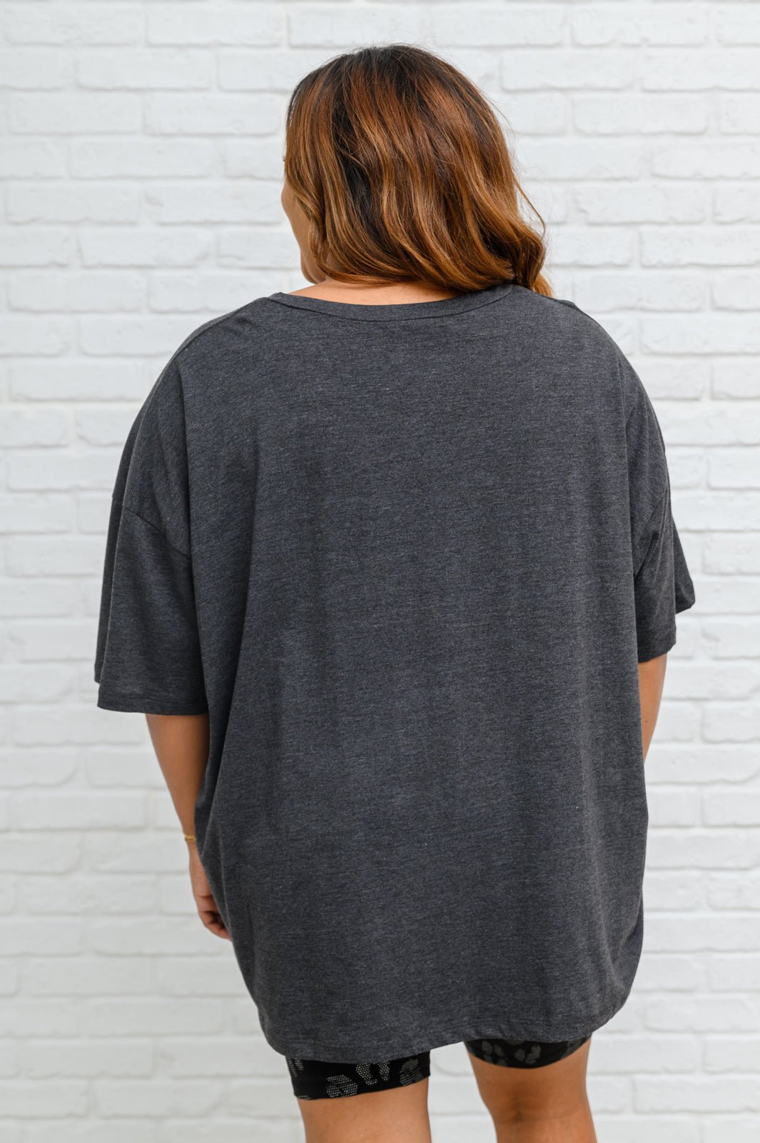 Boxy V Neck Boyfriend Tee In Charcoal (Online Exclusive) - Uptown Boutique Ramona