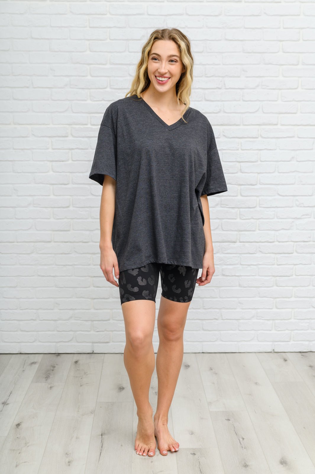 Boxy V Neck Boyfriend Tee In Charcoal (Online Exclusive) - Uptown Boutique Ramona