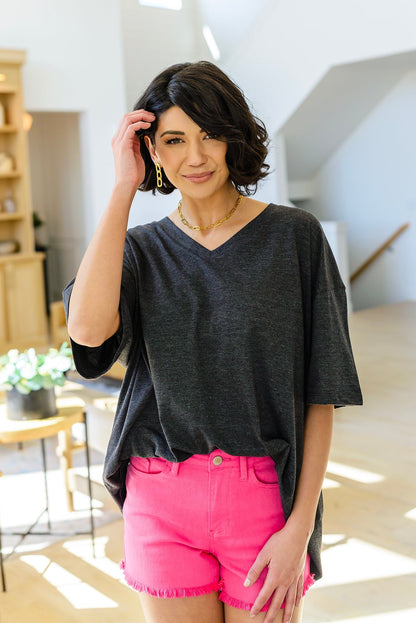 Boxy V Neck Boyfriend Tee In Charcoal (Online Exclusive) - Uptown Boutique Ramona