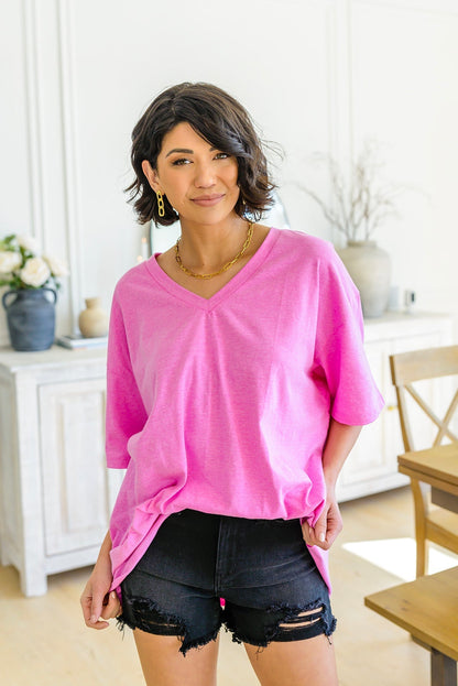 Boxy V Neck Boyfriend Tee In Pink (Online Exclusive) - Uptown Boutique Ramona