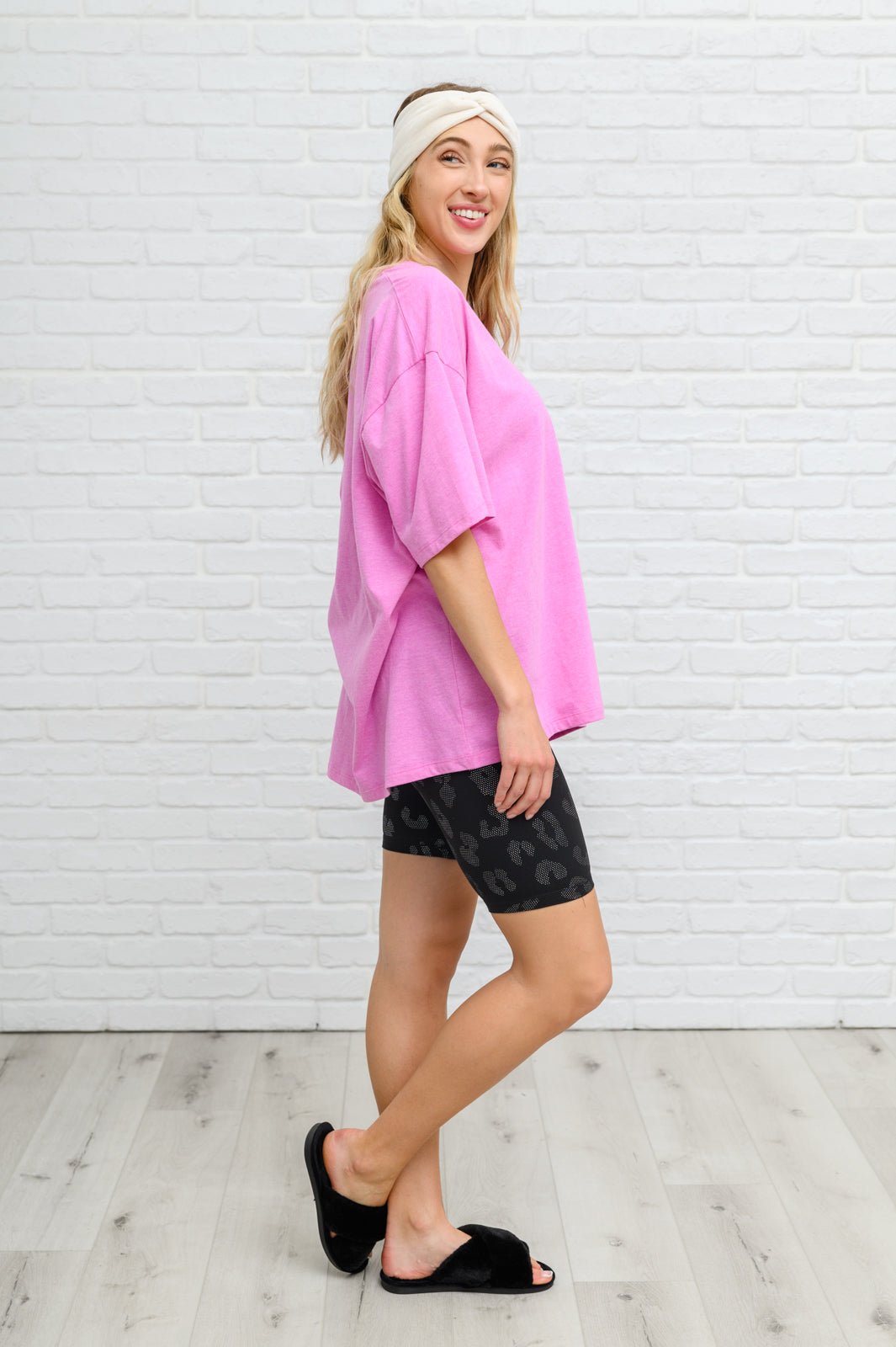 Boxy V Neck Boyfriend Tee In Pink (Online Exclusive) - Uptown Boutique Ramona