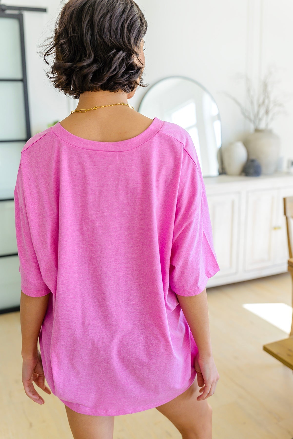 Boxy V Neck Boyfriend Tee In Pink (Online Exclusive) - Uptown Boutique Ramona