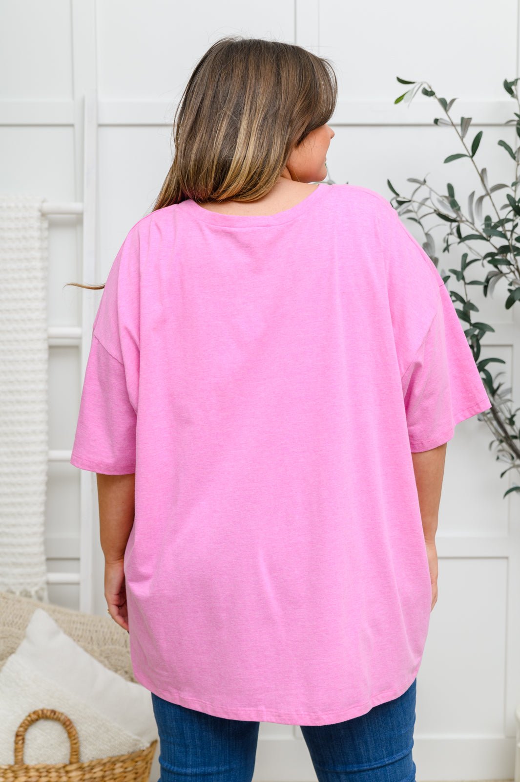 Boxy V Neck Boyfriend Tee In Pink (Online Exclusive) - Uptown Boutique Ramona