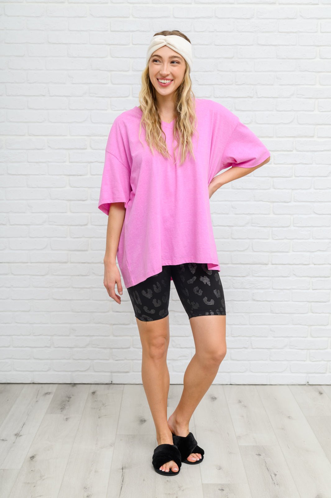 Boxy V Neck Boyfriend Tee In Pink (Online Exclusive) - Uptown Boutique Ramona