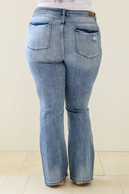 Brecken Hi - Waist Minimal Destroy Bootcut Jeans (Online Exclusive) - Uptown Boutique Ramona