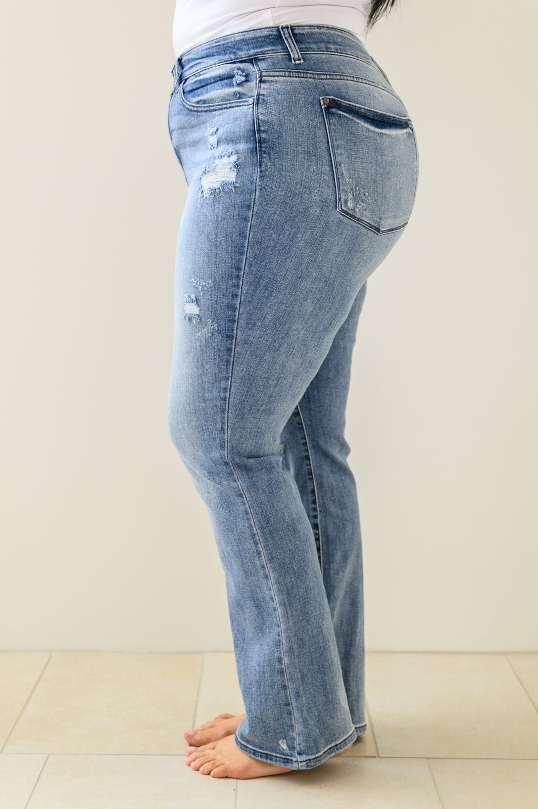 Brecken Hi - Waist Minimal Destroy Bootcut Jeans (Online Exclusive) - Uptown Boutique Ramona