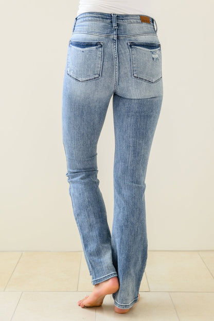 Brecken Hi - Waist Minimal Destroy Bootcut Jeans (Online Exclusive) - Uptown Boutique Ramona