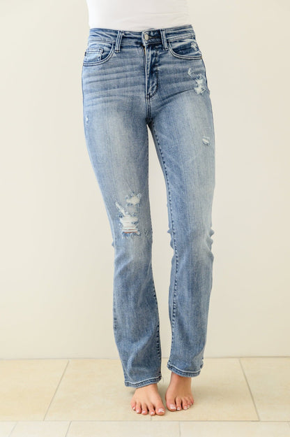 Brecken Hi - Waist Minimal Destroy Bootcut Jeans (Online Exclusive) - Uptown Boutique Ramona