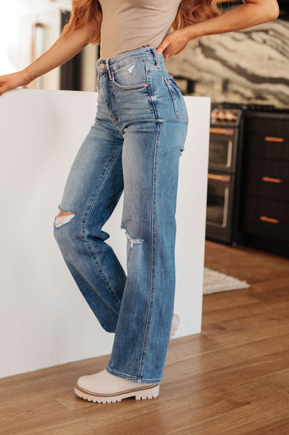 Bree High Rise Control Top Distressed Straight Jeans (Online Exclusive) - Uptown Boutique Ramona