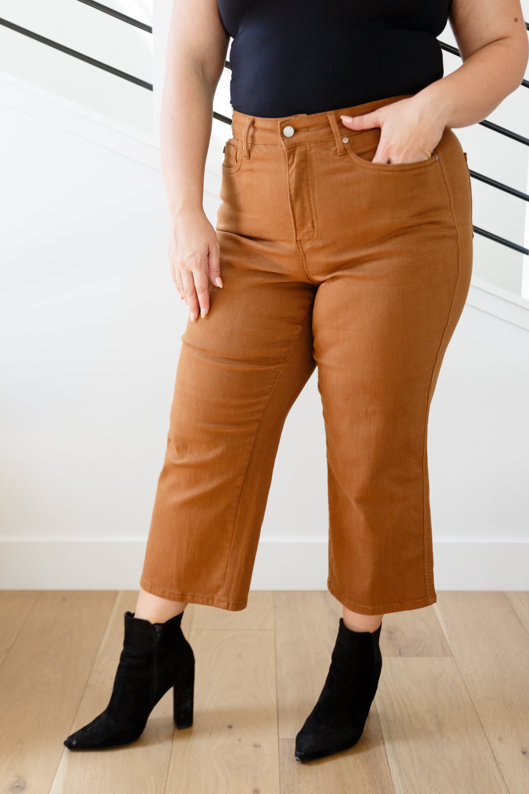 Briar High Rise Control Top Wide Leg Crop Jeans in Camel (Online Exclusive) - Uptown Boutique Ramona