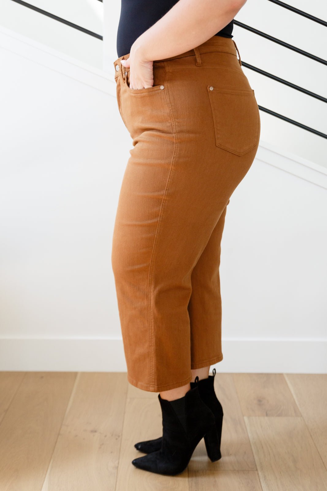 Briar High Rise Control Top Wide Leg Crop Jeans in Camel (Online Exclusive) - Uptown Boutique Ramona