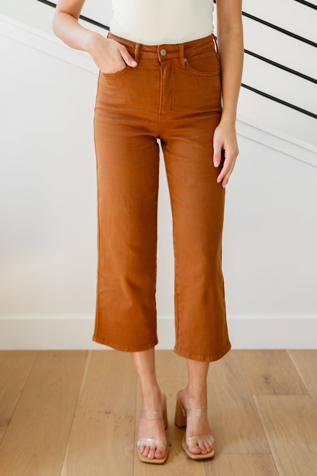 Briar High Rise Control Top Wide Leg Crop Jeans in Camel (Online Exclusive) - Uptown Boutique Ramona