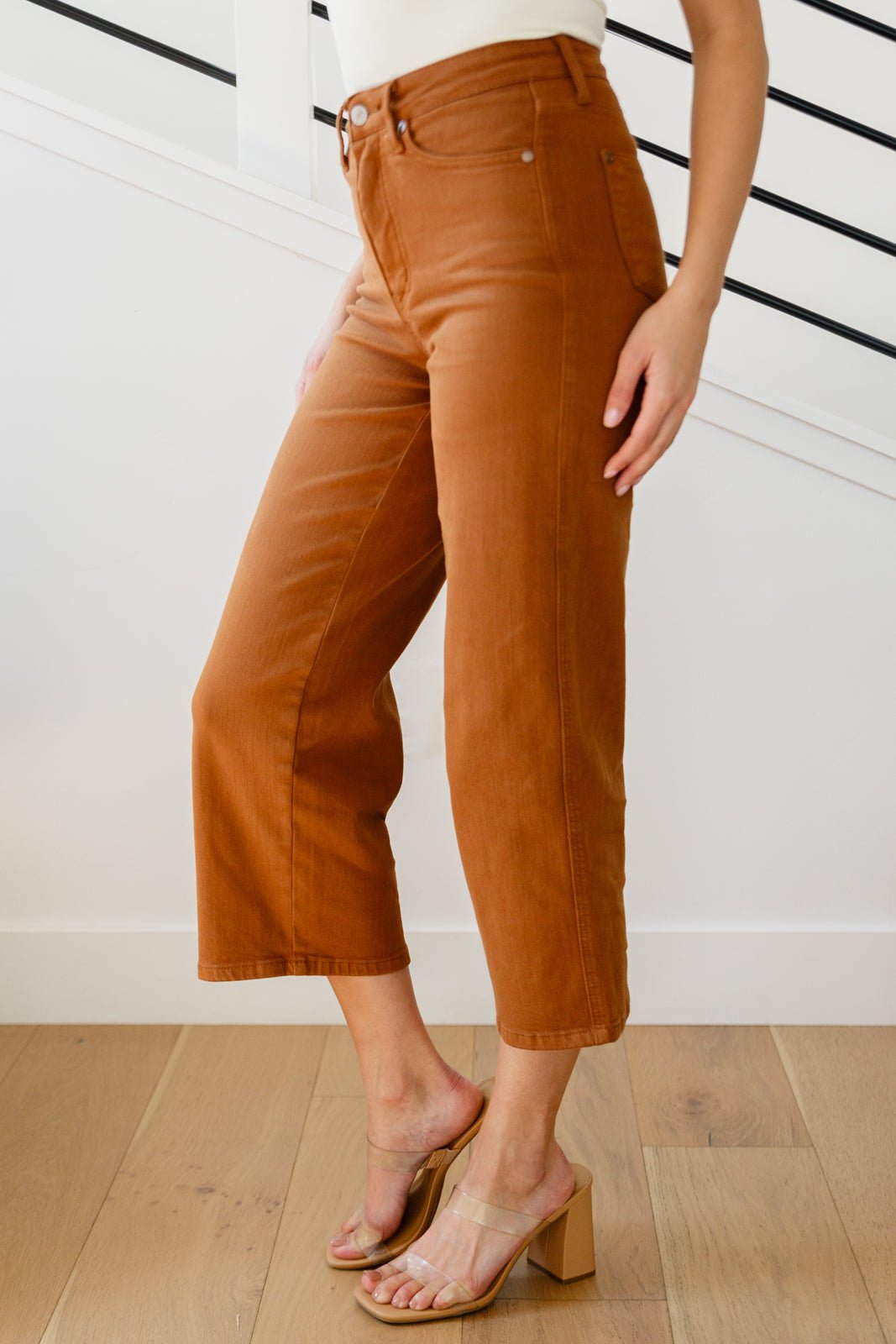 Briar High Rise Control Top Wide Leg Crop Jeans in Camel (Online Exclusive) - Uptown Boutique Ramona