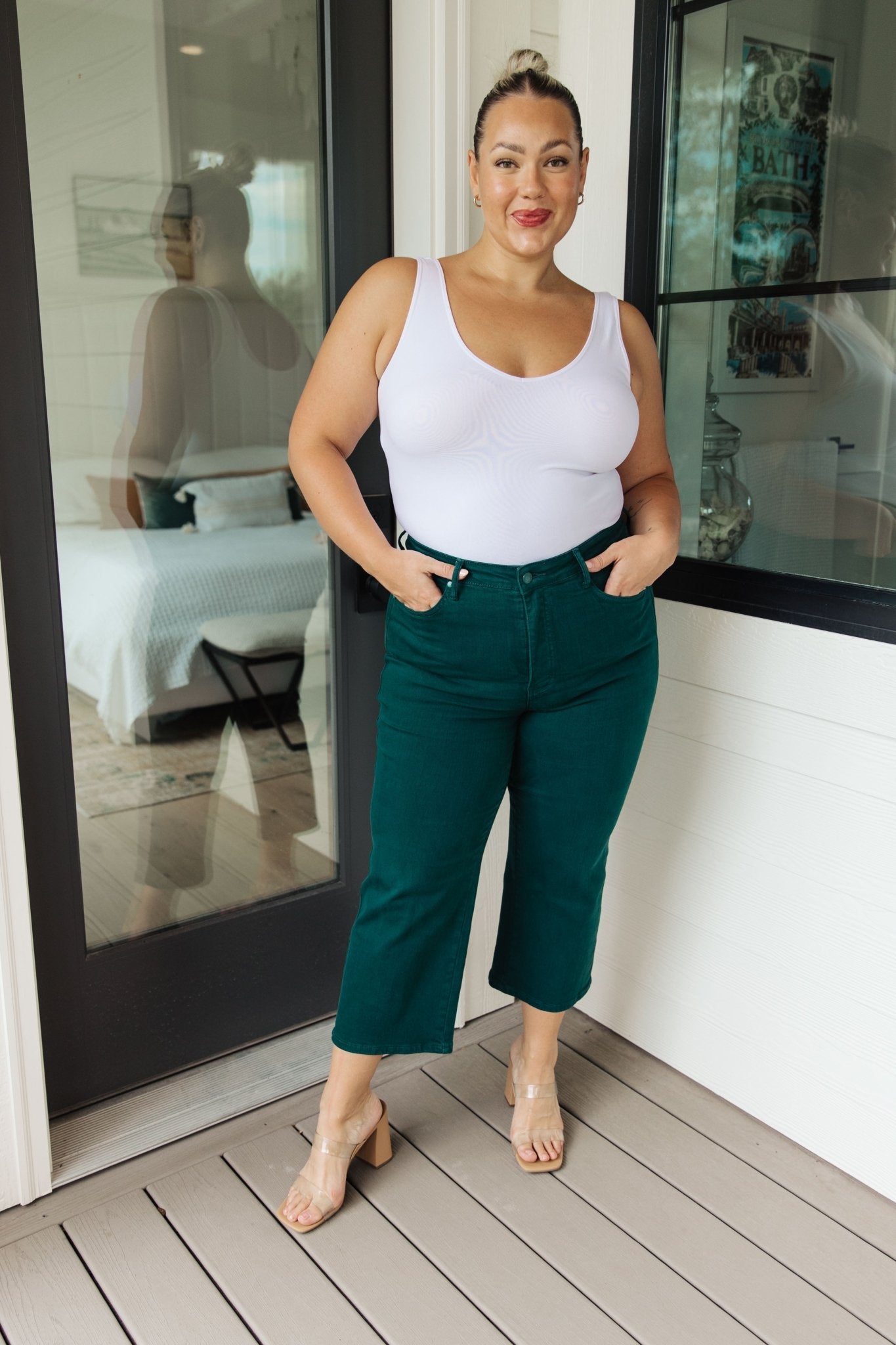 Briar High Rise Control Top Wide Leg Crop Jeans in Teal (Online Exclusive) - Uptown Boutique Ramona