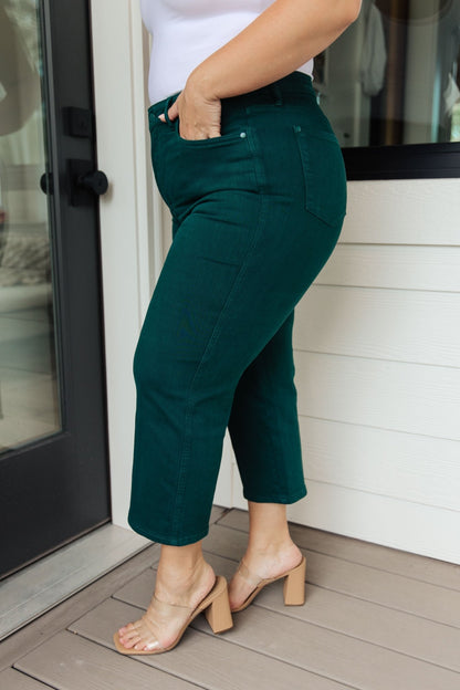 Briar High Rise Control Top Wide Leg Crop Jeans in Teal (Online Exclusive) - Uptown Boutique Ramona