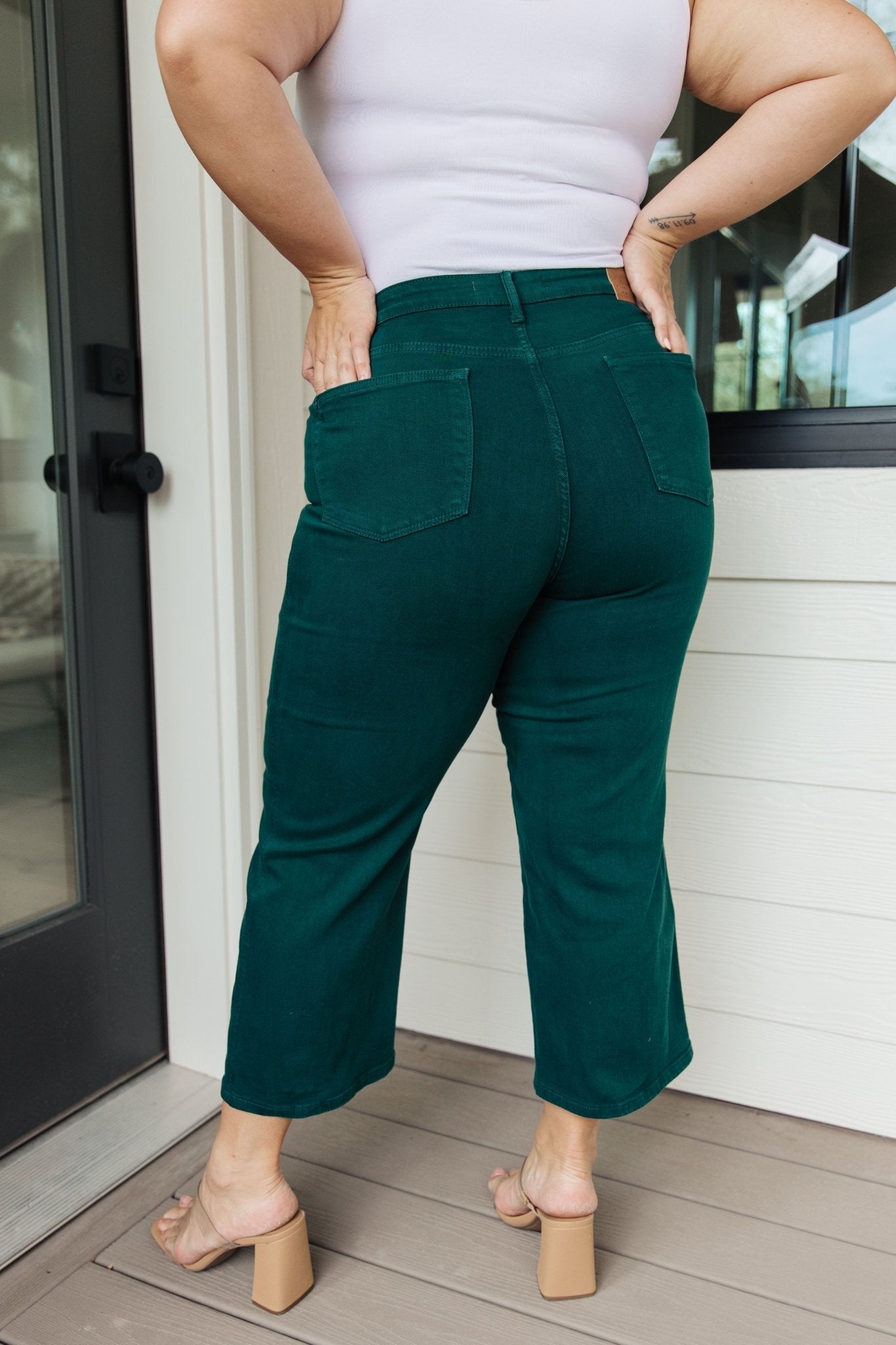 Briar High Rise Control Top Wide Leg Crop Jeans in Teal (Online Exclusive) - Uptown Boutique Ramona