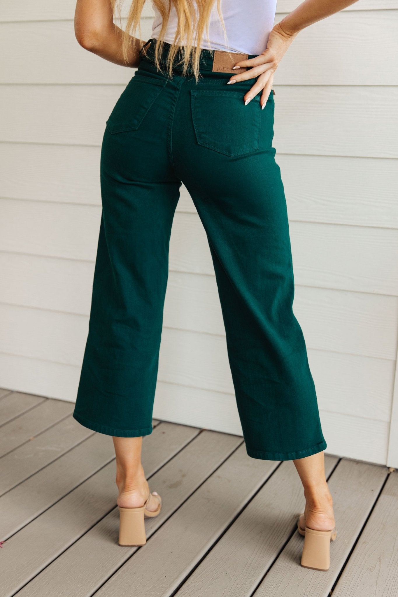 Briar High Rise Control Top Wide Leg Crop Jeans in Teal (Online Exclusive) - Uptown Boutique Ramona